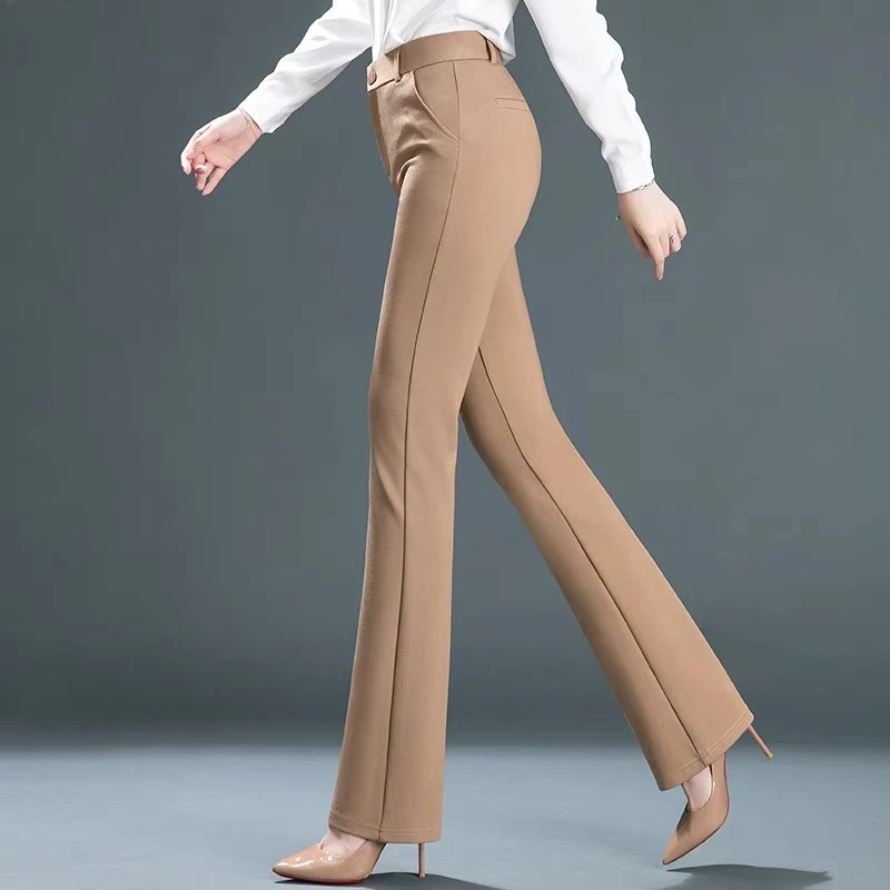 

High Waist Office Flare Pants Slim Casual Trousers Strecth OL Boot Cut Pantalones New Women Spodnie Korea Formal Skinny Broek