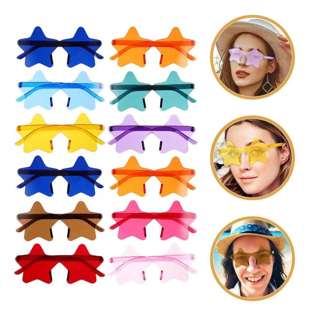 14pcs Star Sunglasses Props Lightweight Comfortable Trendy Party Gifts Photo Wedding Bachelorette Colorful Rimless