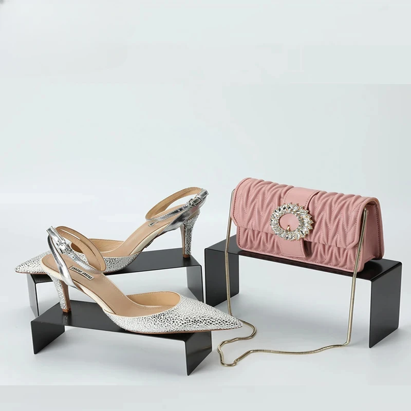 Stainless Steel Gold Perfume Display Stand Cosmetic Shoes Bags Jewelry Holder for Retail Store Elegant Display Riser