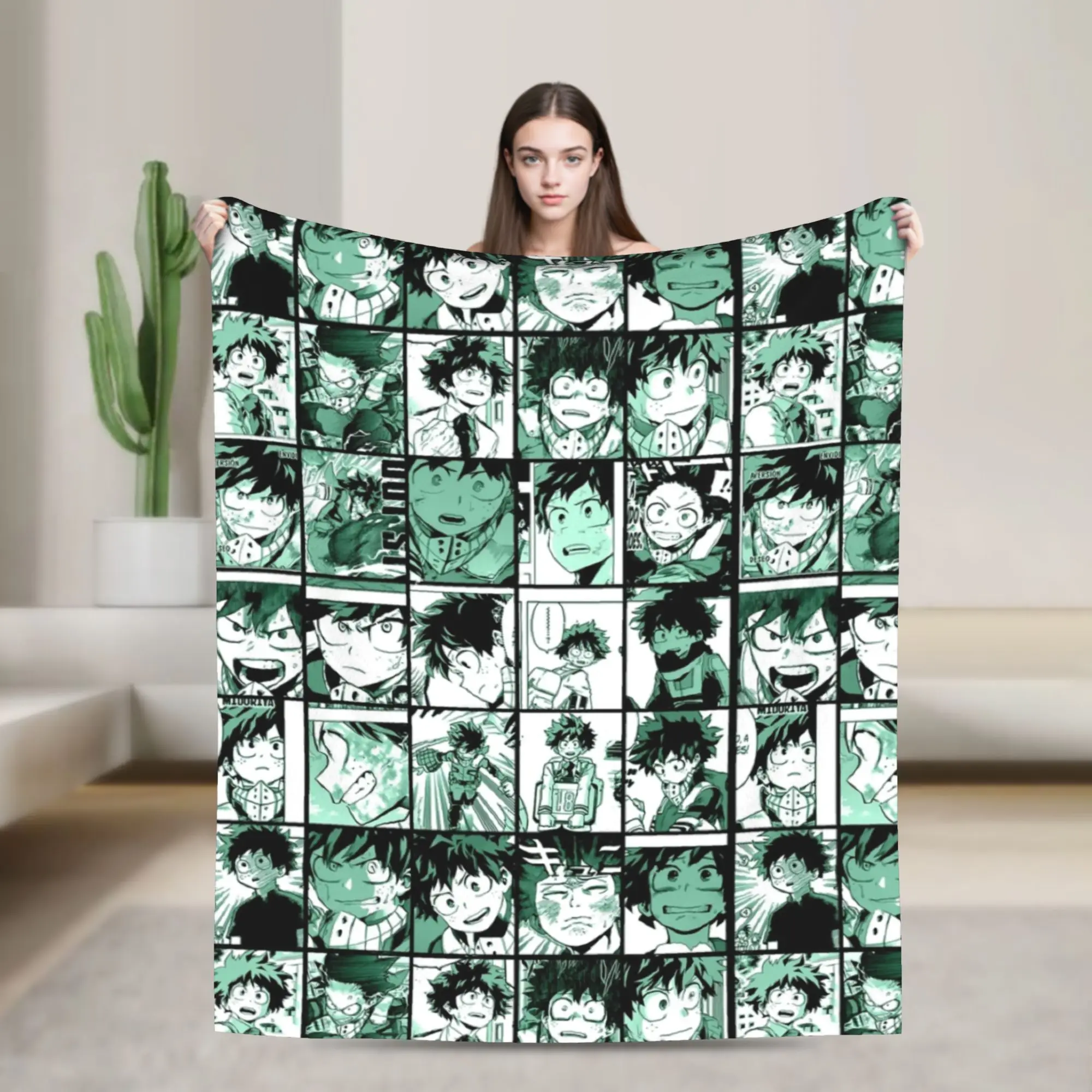 MHA Anime Midoriya Izuku Collage Blanket Flannel  Lightweight Throw Blankets for Outdoor Travel Bedroom Quilt