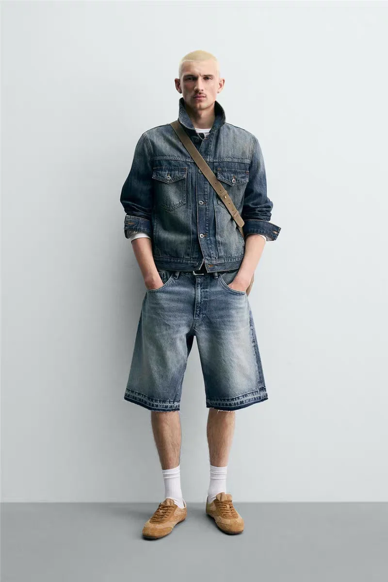 Retro Versatile Loose Slimming Washed Cotton Denim Casual Shorts New Spring Summer Men's Fashion Straight Leg Jeans Shorts