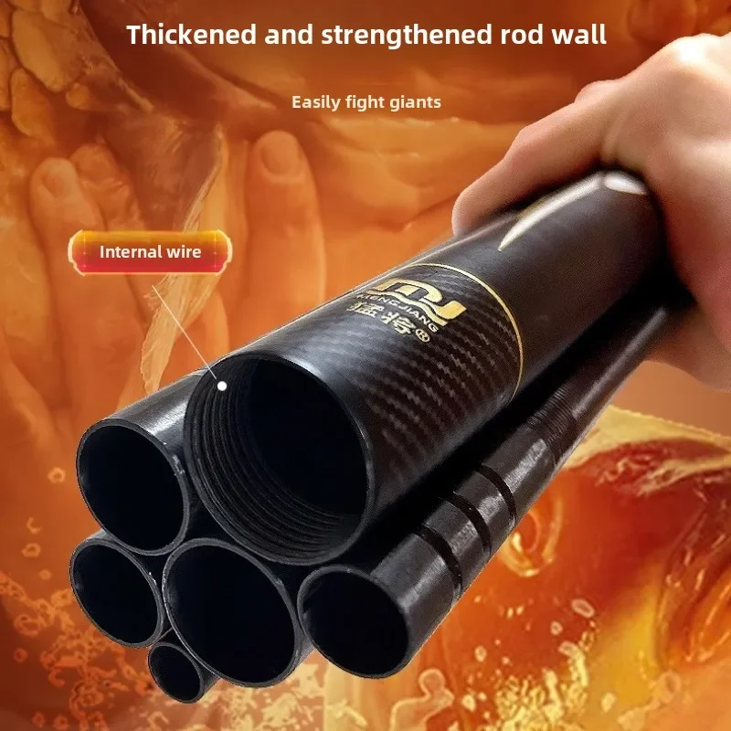 تلسكوبي الأسود حفرة اليد القطب 19 لحن تايوان الصيد رود إطارات دراجة تسلق الجبال الصلب سمك الشبوط Canne الكربون اليد عصا القطب 1.8 متر-11 متر