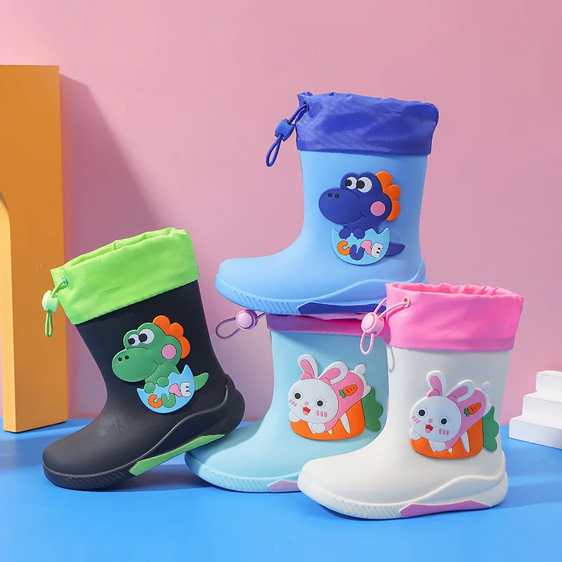 Children Rain Boots Baby Cute Cartoon Water Shoes Girls Boys Waterproof Non-Slip Water Boots Kids PVC Soft Rubber Shoes 레인부츠