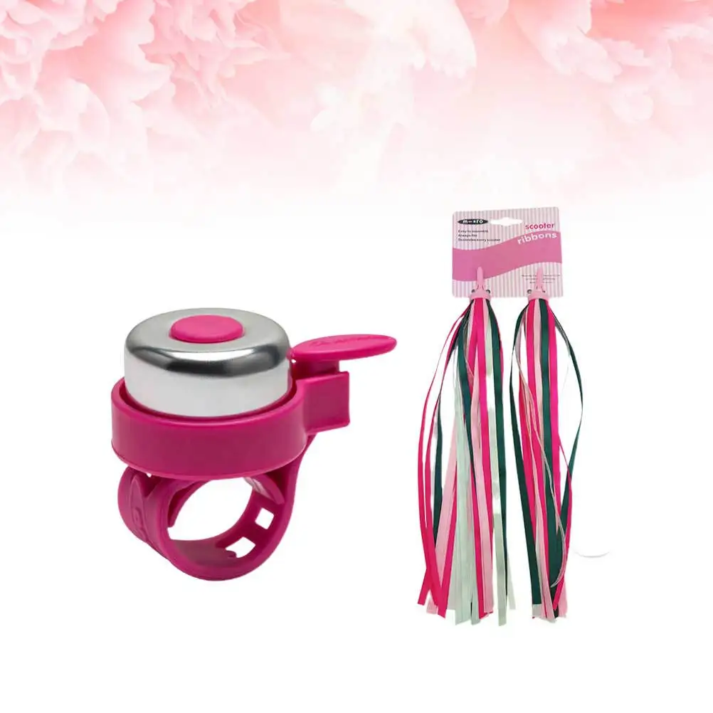

2Pcs Fun Bike Handlebar Decorations Pink Tassels and Red Bell Set for Children Shiny Wind Dancing Ribbons Accessories