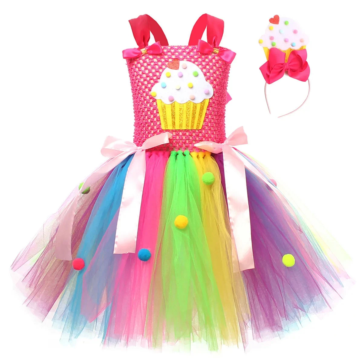 Candyland Tutu Dress Girls Lollipop Costume Dress Halloween Birthday Party Outfit Rainbow Kids Princess Gown Dresses with Wing