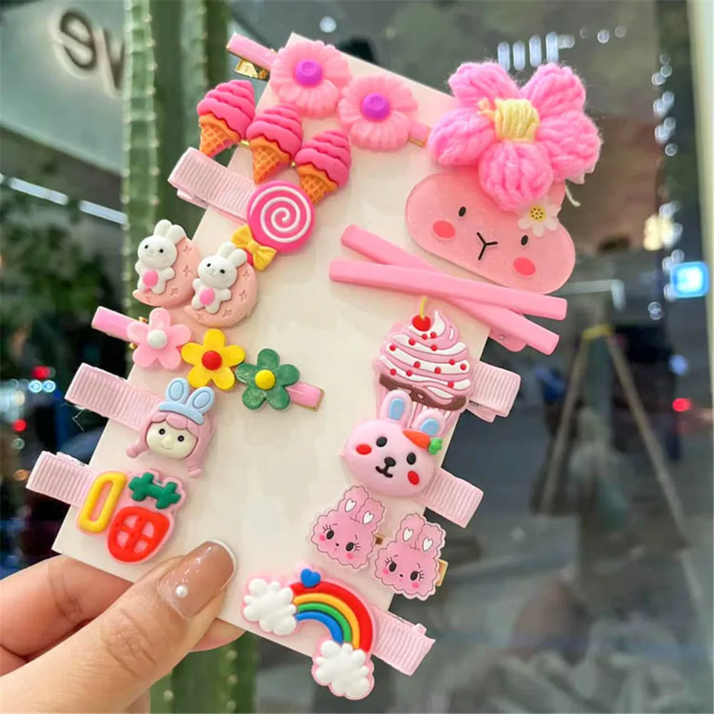 14pcs Cute Kids Hair Clip Fashion Korean Style Infant Birthday Party Baby Girl Hair Accessories Set Children Bobby Pins