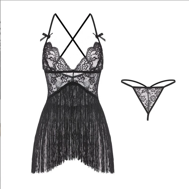 

Sexy Women Night Dress Sleeveless Backless Porno Pajamas Floral Lace Erotic Nightwears+Thongs Sexy Short Transparent Dresses
