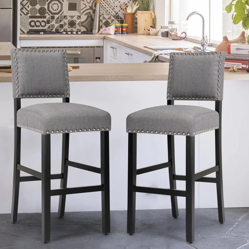 Bar Stools for Kitchen Island Fabric 29 inches Barstools with Nailhead Trim Bar Chairs for Dining Room,Set of 4