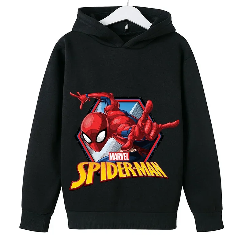 Spring Autumn Boys Girls Students Marvel Spider-Man Hoodie Kid Cartoon Printed Fashion Top Ages 4-14 Casual Pullover Sweatshirt