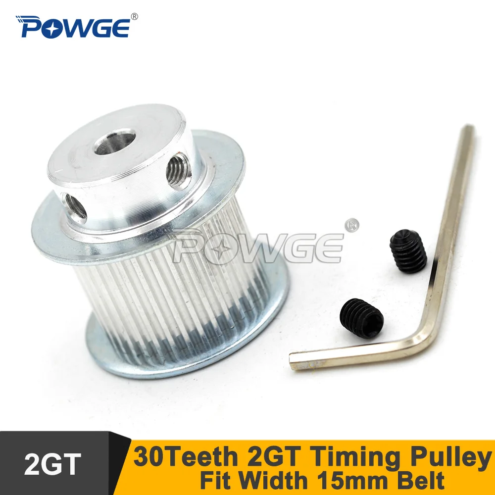 POWGE 30 Teeth 2GT Timing Pulley Bore 5/6.35/8mm Fit Width 15mm GT2 Synchronous Belt For 3D Printer 30T 30Teeth GT2 Pulley