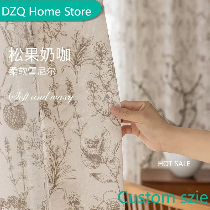 

French Elegant Curtains for Bedrooms Living Room Popular Milk Coffee Pine Nuts Vintage Chenille American Small Fragrance