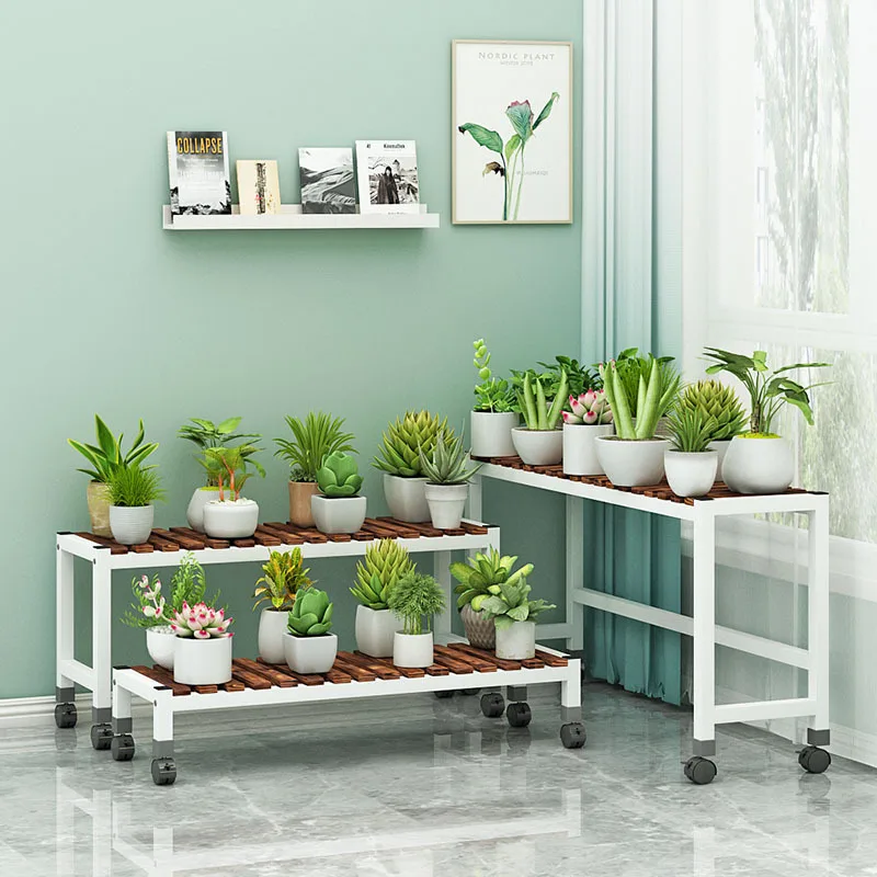 Flower rack, floor-standing balcony storage rack, courtyard multi-tier stepped flower rack, movable solid wood indoor greenery