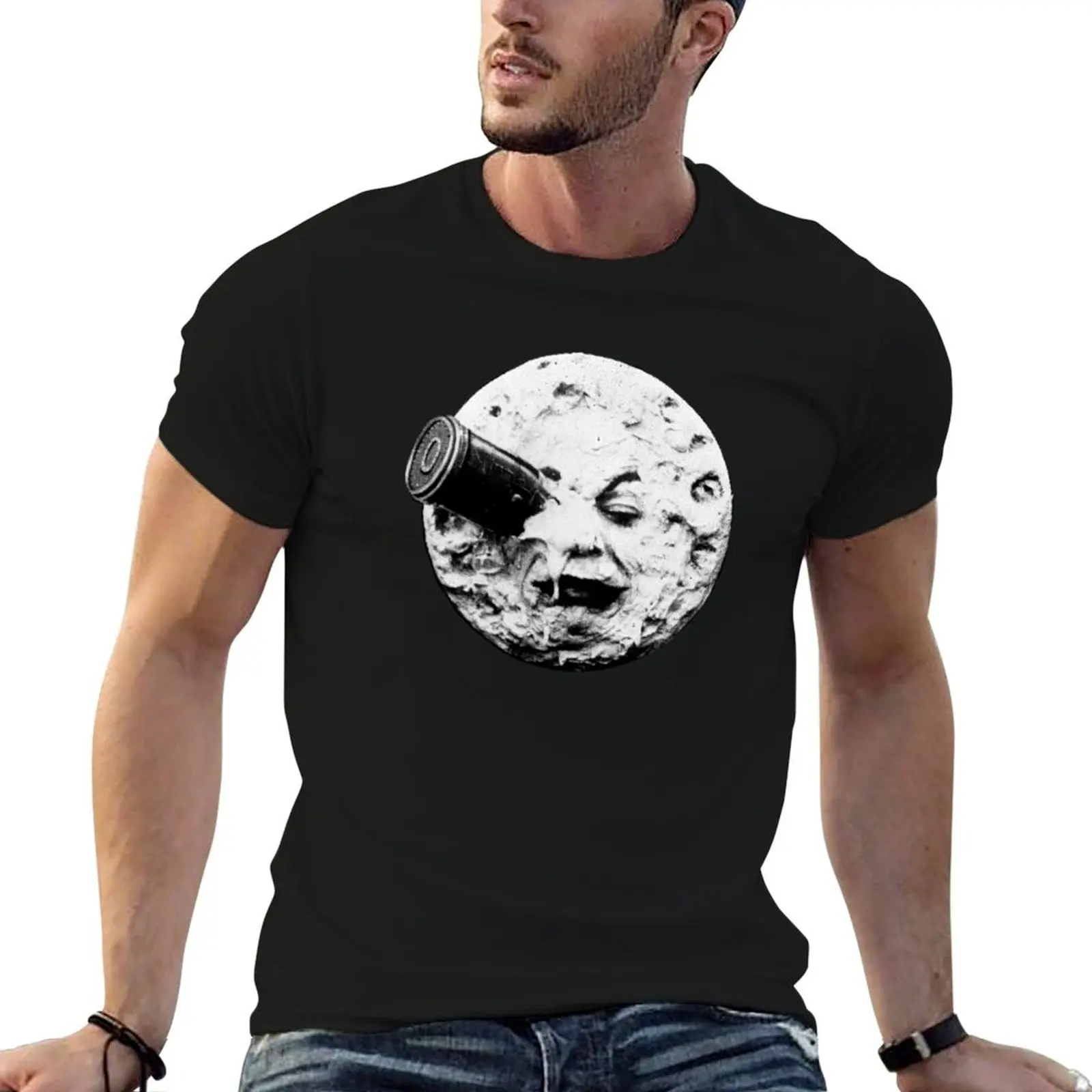 Camiseta MELIES MOON negra de algodón lisa para hombre, paquete de camisetas de algodón grueso para hombre, camiseta divertida de algodón para hombre