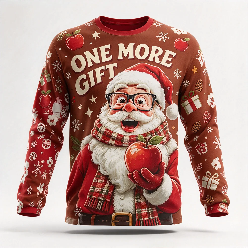 Autumn Winter New Christmas Long Sleeved T-shirt Funny Santa Claus Pattern T-shirt Cotton Comfortable Party T-shirt Gift for Men