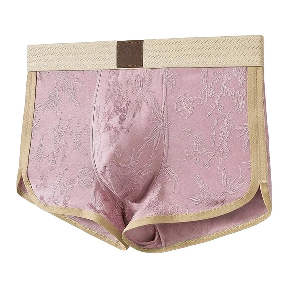 Comfortable Men Ice Silk Jacquard Trunks Boxer Underwear Middle Waist Bulge Pouch Casual Fitness Man Boxers Shorts