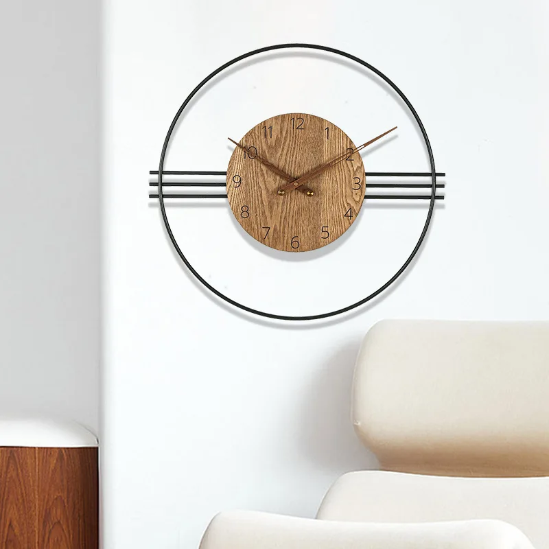 

Nordic Luxury Iron Wall Clock Creative Decorative Clock In Living Room Round Mute Wooden Decoration Of Bedroom Wall Clock