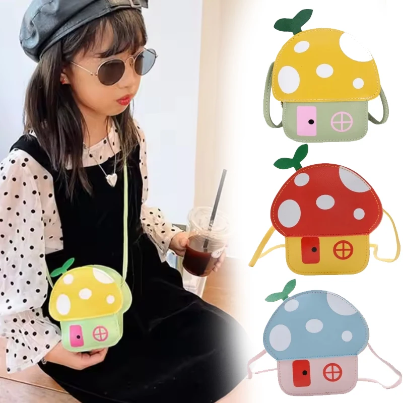 Simpatica borsa a tracolla a forma di fungo Mini borsa a tracolla in PU con design a fumetti Borsa alla moda per ragazze Accessorio quotidiano casual