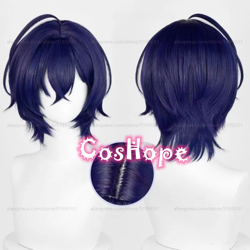 Phaethon Belle Cosplay Wig 33cm Short Hair Blue Wig Cosplay Anime Cosplay Wigs Heat Resistant Synthetic Wigs Halloween