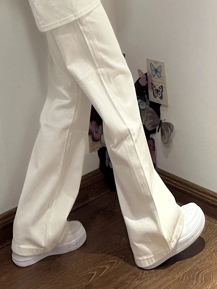 

Cleanfit White Men's Straight Leg Jeans High Street Vibe Style Wear Resistant Summer Casual Jeans mid High Waist Zipper Fly