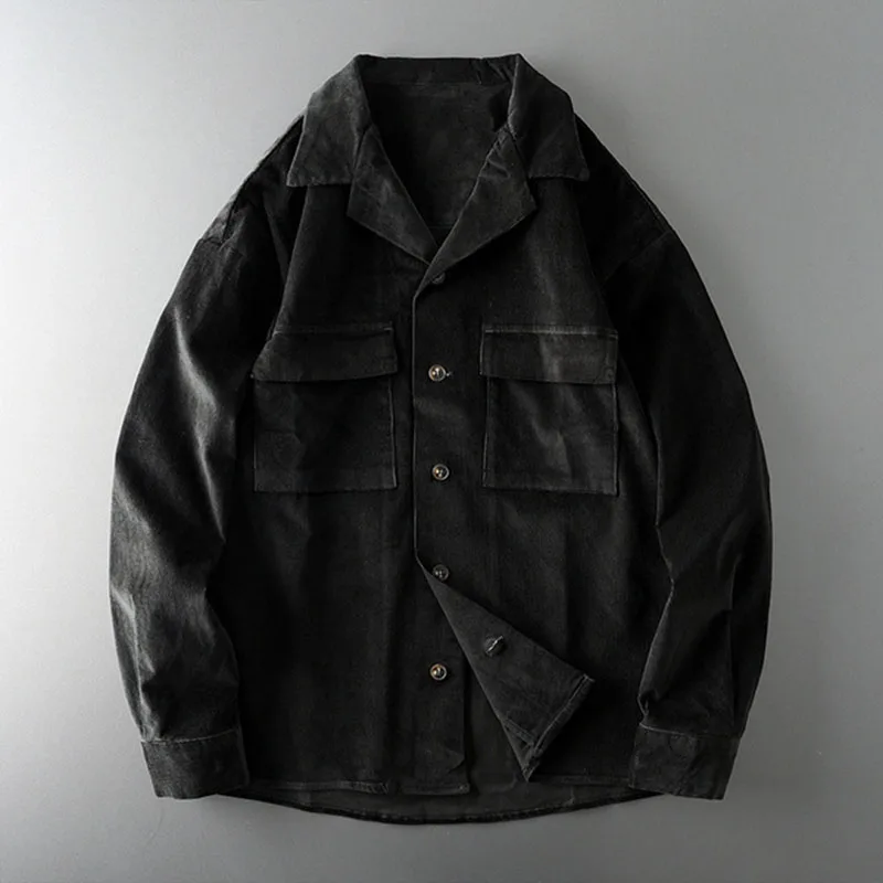 

2022 Autumn New Corduroy Cuban Collar Shirt Men's Trendy Cargo Long Sleeve Original Blouse Casual Fashion Clothes