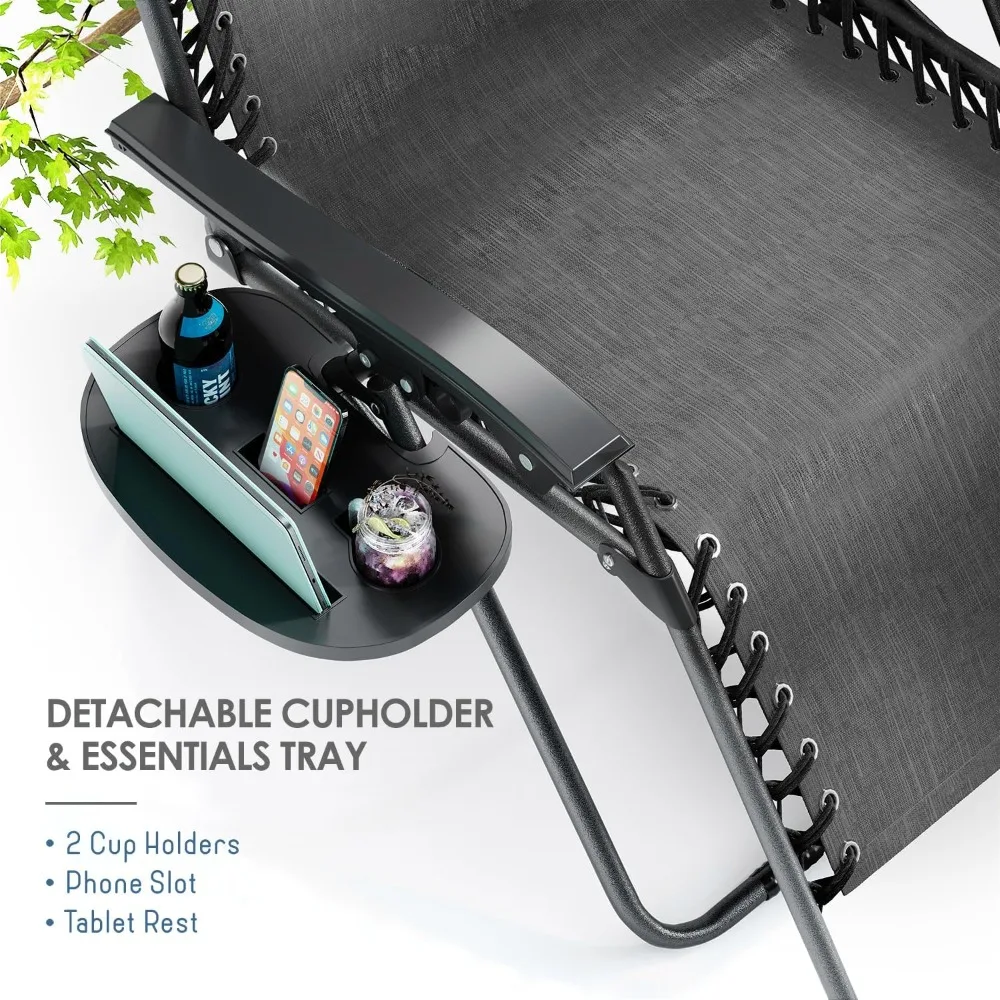 كرسي صالة بدون جاذبية مع وسائد وحامل أكواب، كرسي تخييم خارجي قابل للتعديل شبكي فولاذي للشاطئ والساحة #5