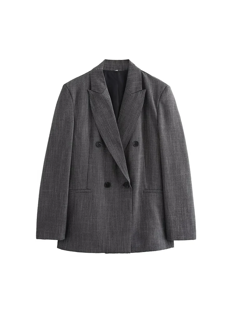 

Осенняя новая модная женская одежда в европейском и американском стиле, универсальный двубортный пиджак с подплечниками