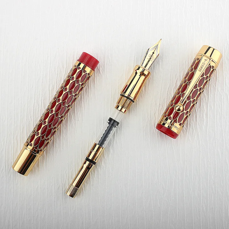 Nuovo Jinhao scava fuori 100 penna stilografica 18KGP placcato oro M Nib 0.7mm penna A inchiostro in resina con convertitore penna regalo per ufficio aziendale