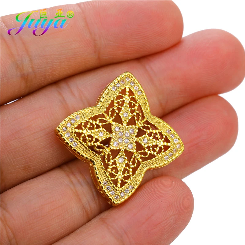 Juya Luxury Gold/Silver Color Cz Handmade Floating Flower Connector Accessories For DIY Women Pearls Necklace Bracelet Making
