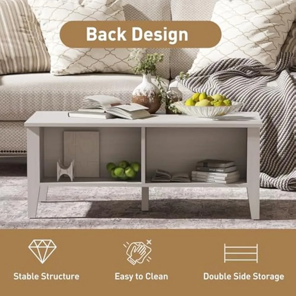 Modern White Coffee Table with Glass Door Storage Compartment, Rectangular Wooden Center Table for Living Room, 39.4"*18.9"*16"