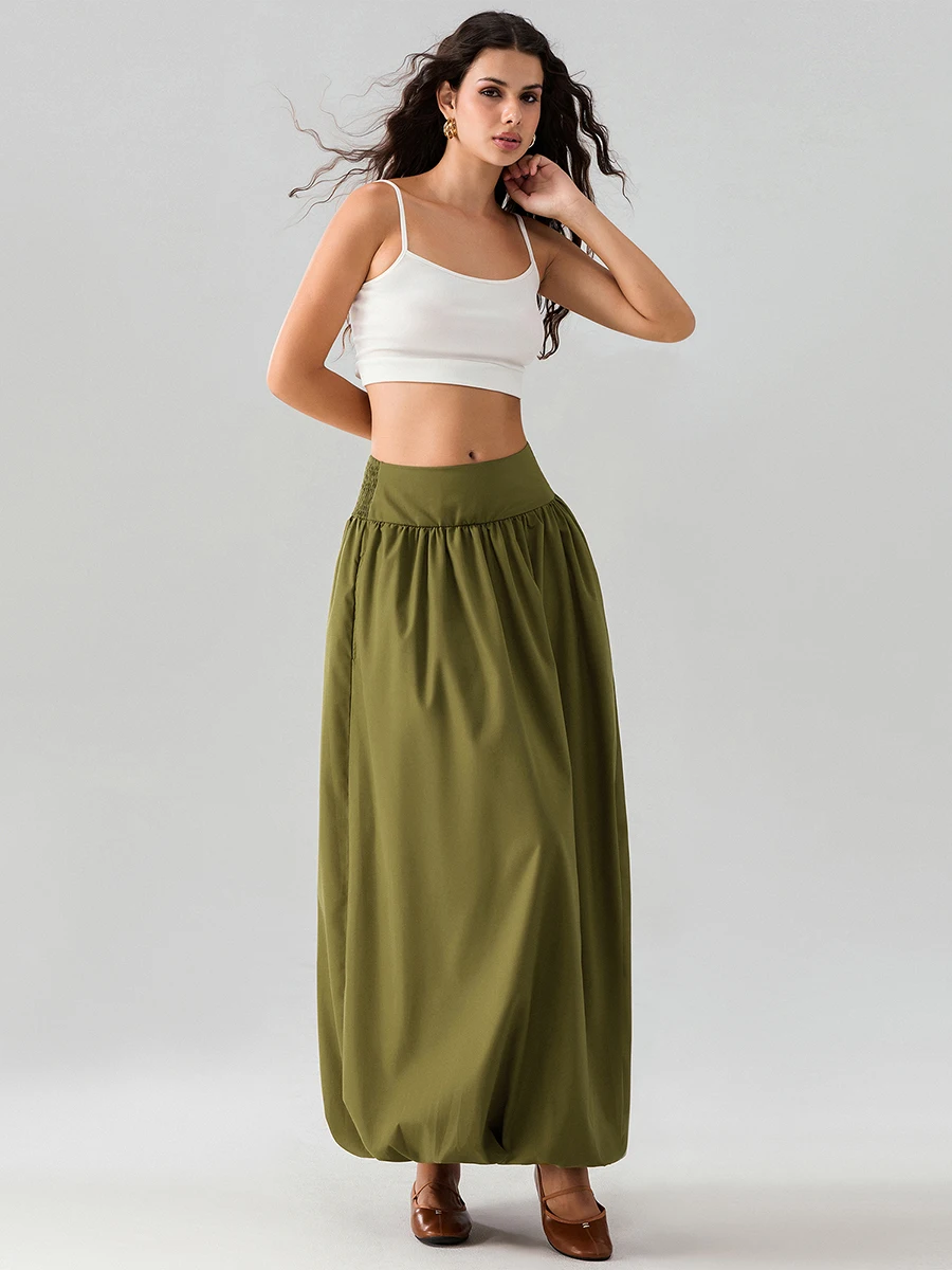 Women s Summer Bohomian Elastic High Waist Boho Maxi Skirt Casual Drawstring 3 Tiered Ruffle A Line Long Skirts