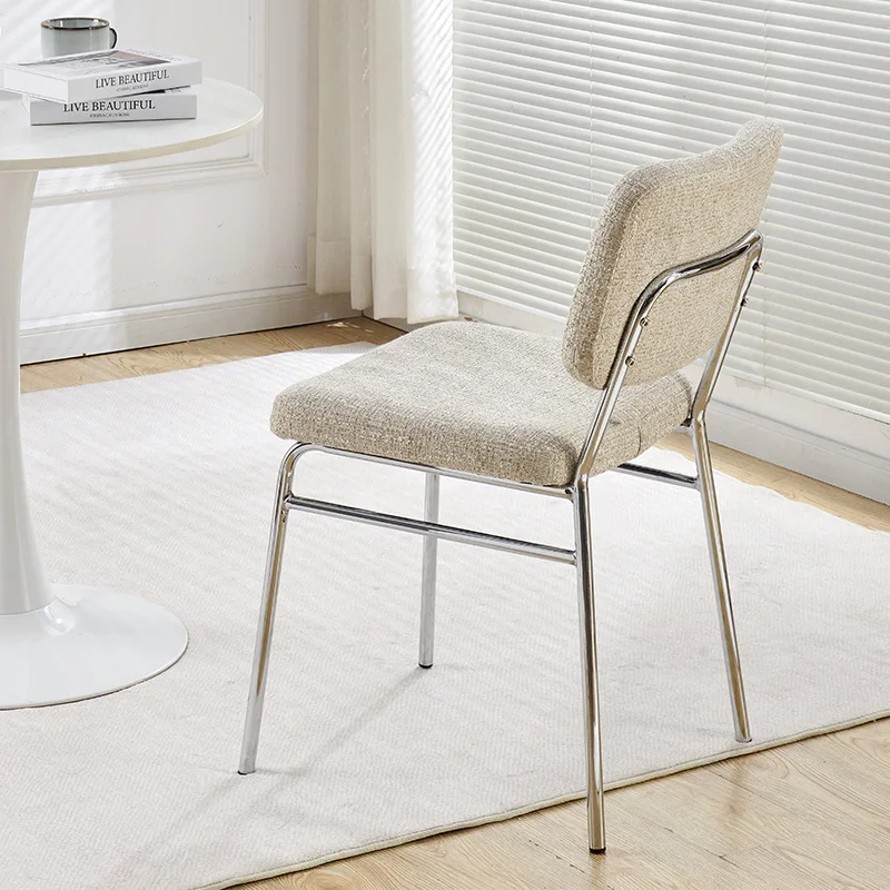 &Modern European Luxury Eco-Friendly Durable Cotton Linen Upholstered Metal Tube Frame Dining Chair Backrest Home Furniture