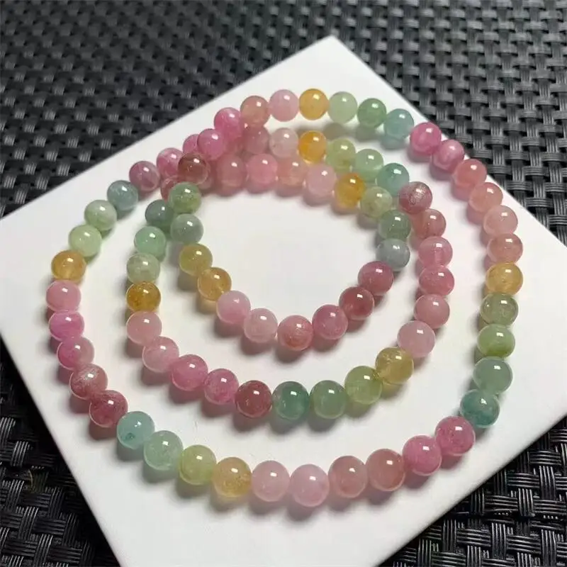 5MM Natural Tourmaline Triple Circle Bracelet Charms Handmade Fortune Energy Mineral Woman Amulet Jewelry Gift 1PCS