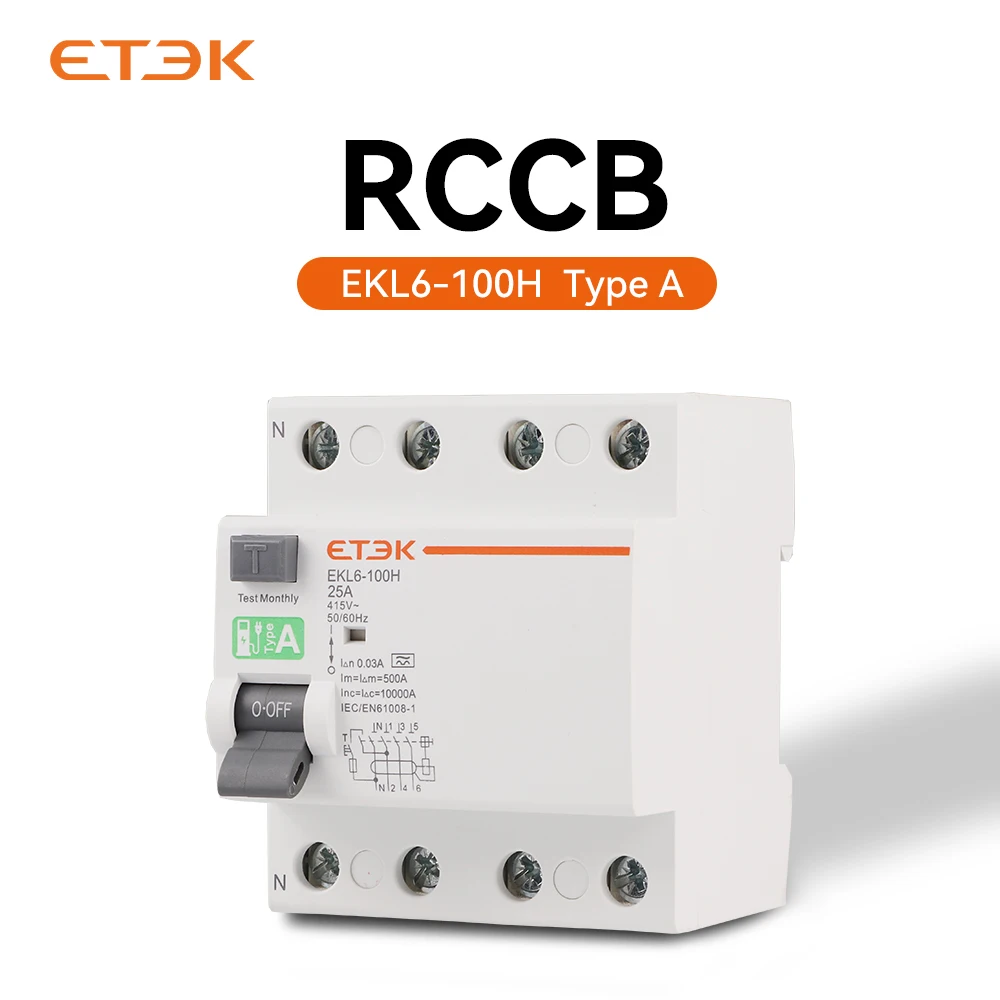 ETEK tipo A RCD RCCB interruttore differenziale elettromagnetico 30ma 2 Pole10KA 3P + N 4P 40A DC 230V EKL6-100H