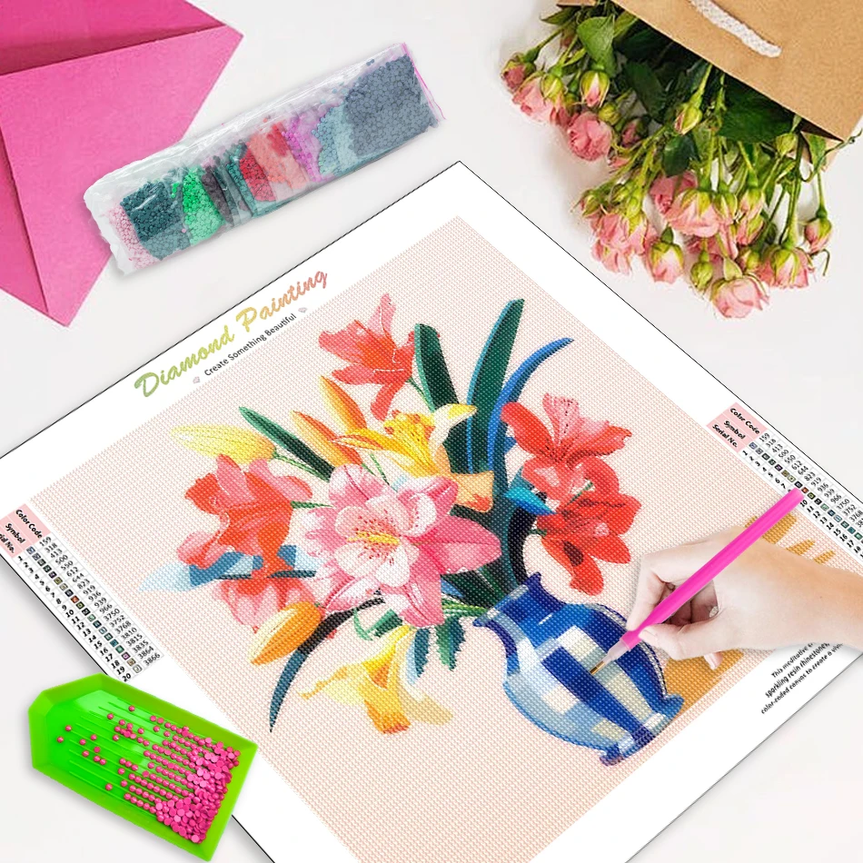 RUOPOTY-Diamond Painting New Arrival,Flowers Vase,Crystal,Full Square Drill,Dimond Art Paintings,Rhinestones, Arts Craft,Diy Kit