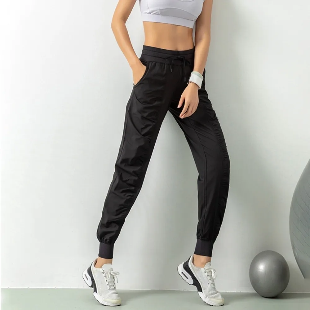 

Gym Wrinkle Running Pants Long High Waist Yoga Pants Tapered Quick Drying Fitness Pants Yoga