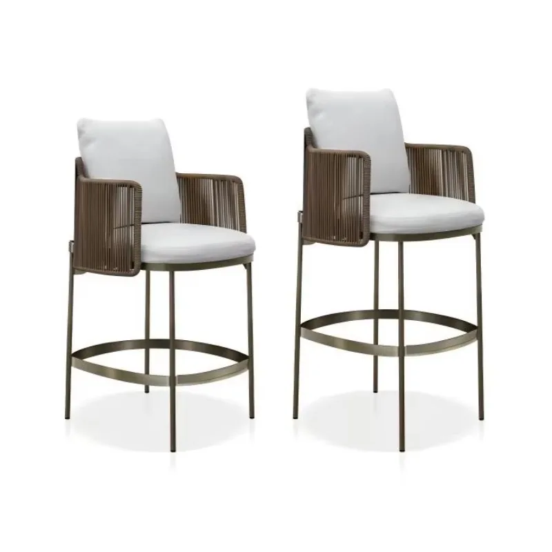 Metal Frame Rattan Bar Stool Suitable for Outdoor Beach Garden High Chair Furniture