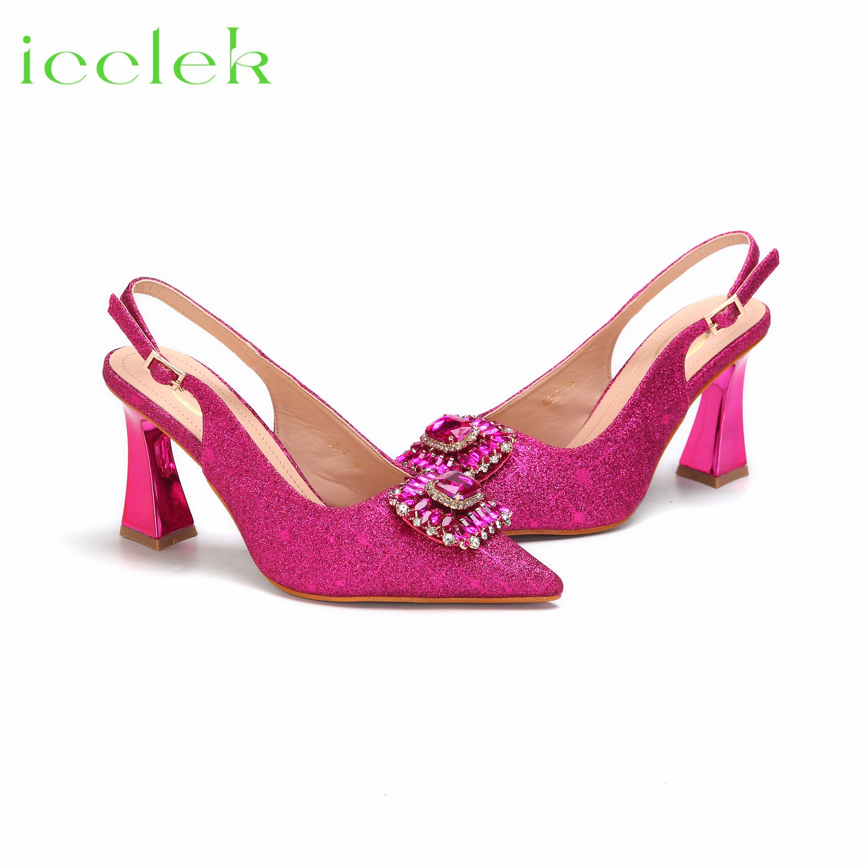 Nigeria Popular New Elegant Fuchsia Color Chunk Heels Sandals for Simple And Versatile Exquisite Party Shoes And Bag Set