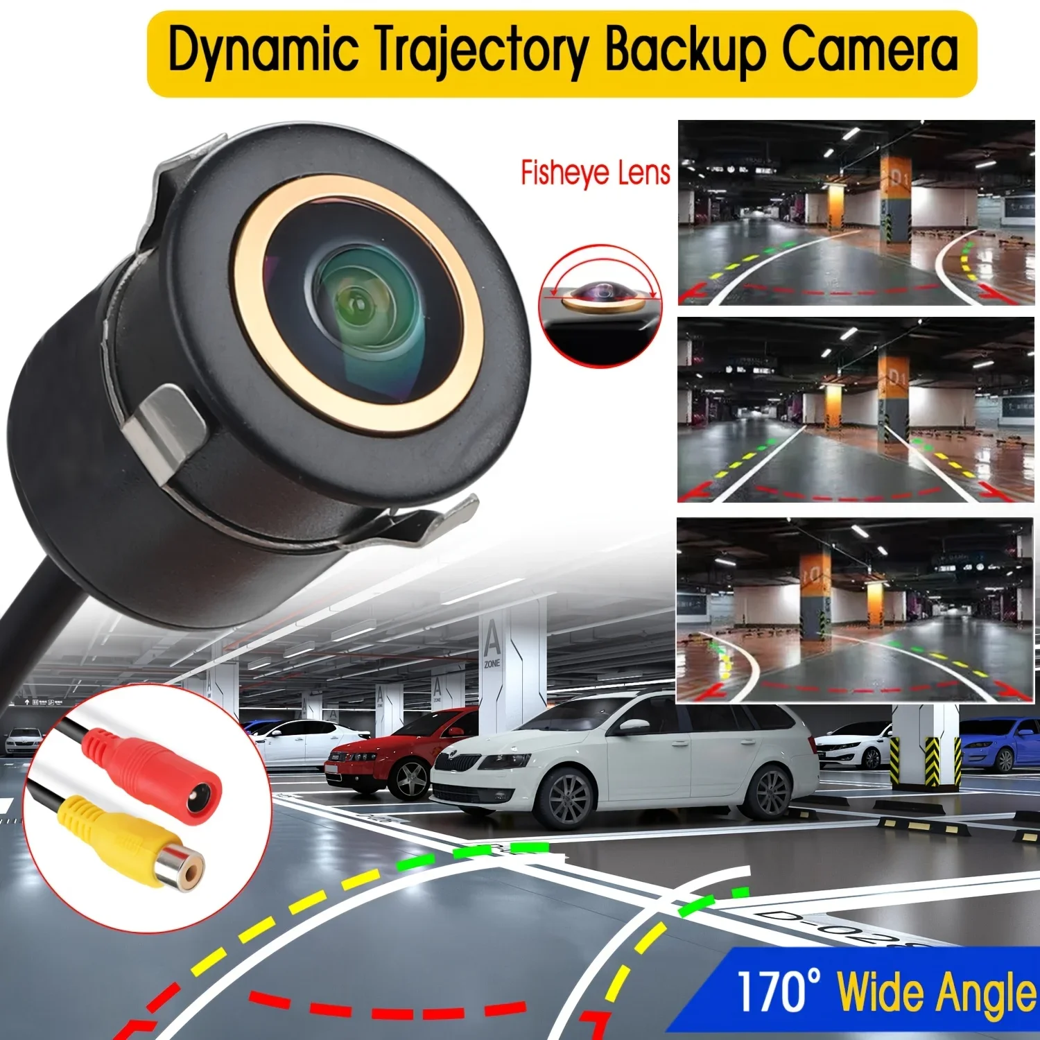 Dynamic Trajectory Car Rear View Camera Moving Guide Line 170° Fisheye Lens Backup Camera Compatible with Cars, SUVs, Trucks, RV