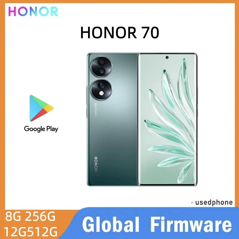 HONOR 70 5g Smartphone Global firmware 6.67-inch 4800mAh rear camera 54MP Snapdragon 778G Plus RAM 12GB ROM 512GB used phone