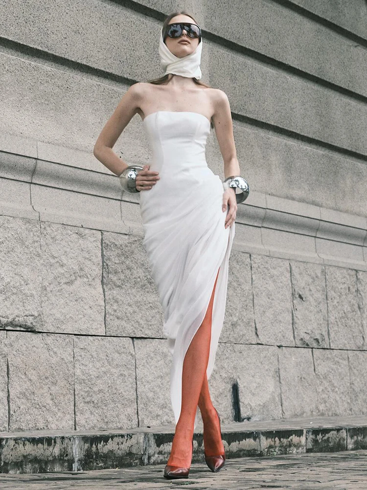 

Элегантные белые драпированные вечерние платья с открытыми плечами – асимметричное облегающее платье для официальных мероприятий, тонкие длинные платья без бретелек