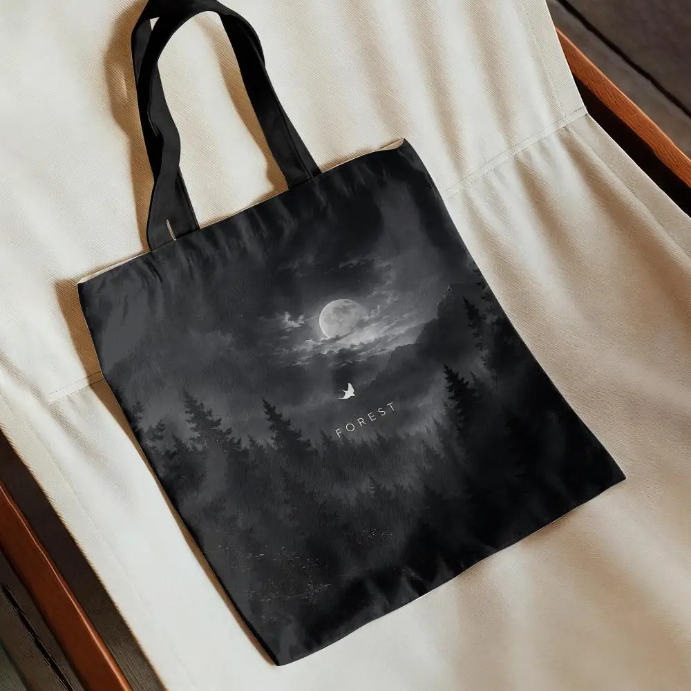 Minimal Dark Nature Urban Visual Storage Bags Canvas Tote Bag Women Large Capacity Reusable Eco Shopping Shoulder Handbag