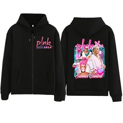 Różowa piosenkarka lato karnawał 2024 bluza z kapturem na zamek pulower w stylu Harajuku topy bluza Streetwear P!nk prezent dla fanów unisex