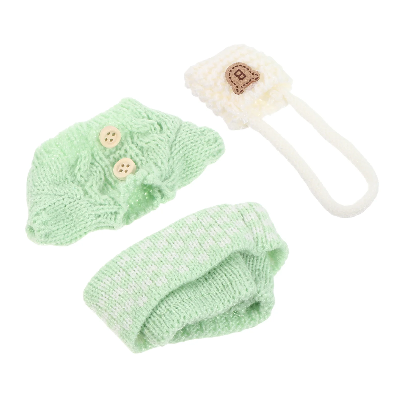 

1 set 1 Set Clothes Set Knitted Sweater Outfit Hat Mini Dollhouse Decoration Bag Light Green For Christmas Gift Accessories