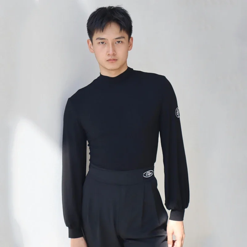 أزياء أداء الرقص اللاتيني للرجال قمصان ذات ياقة عالية وأكمام طويلة تشاتشا رومبا تانجو ملابس الرقص اللاتينية للبالغين