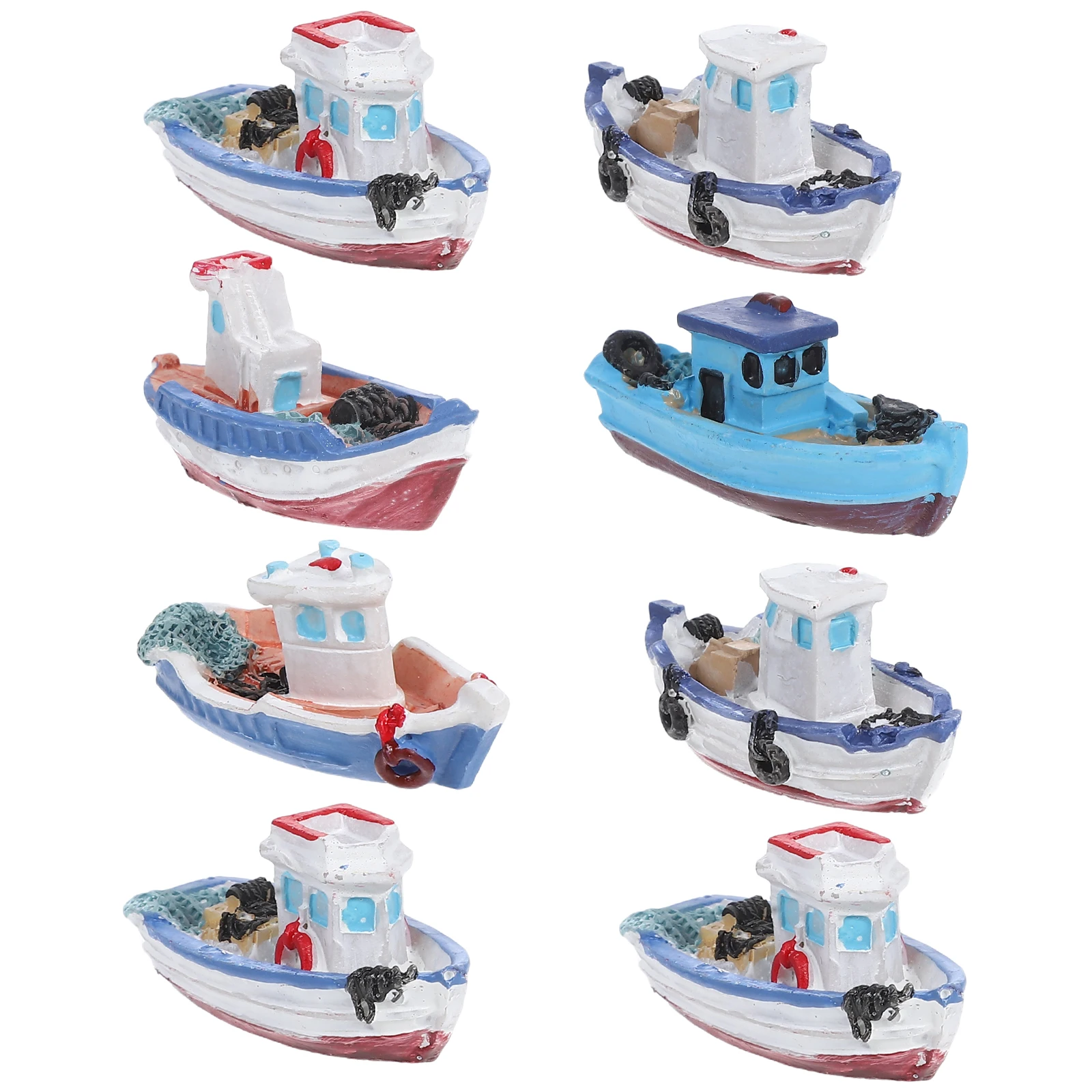 

8pcs Yacht Decorations Beach Themed Miniatures Accessories Resin Boats Sandbox Nautical Ornament Kit Mini Beach