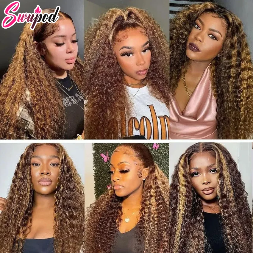 13x4 HD Lace Front Wig for Women Water Deep Wave Remy Human Hair P4/27 Piano Ombre Blonde Brown Highlight Glueless Pre Plucked