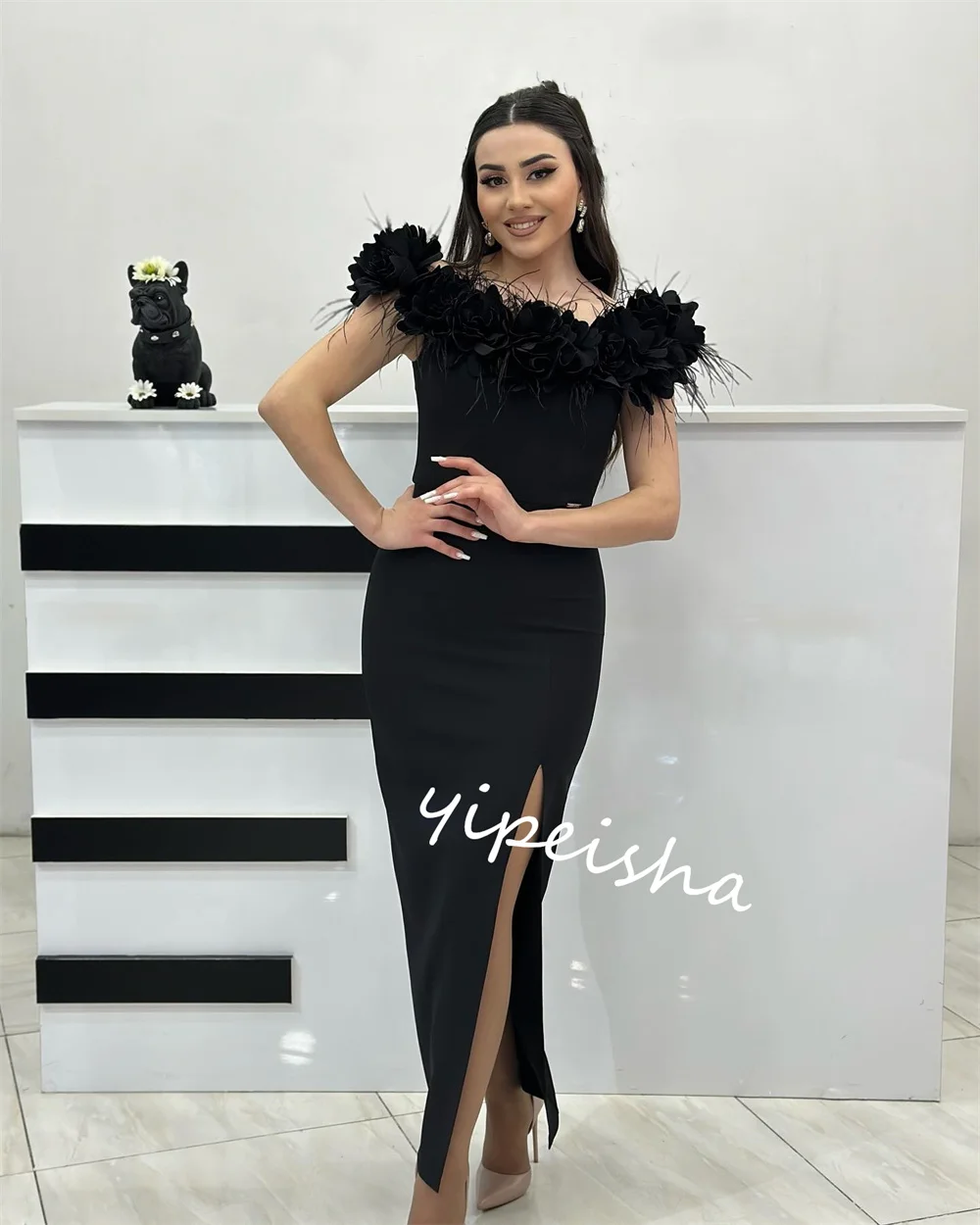 Robe de Quinceanera à épaules dénudées avec appliques de plumes S personnalisées, robes mi-longues, occasion sur mesure, A-ligne