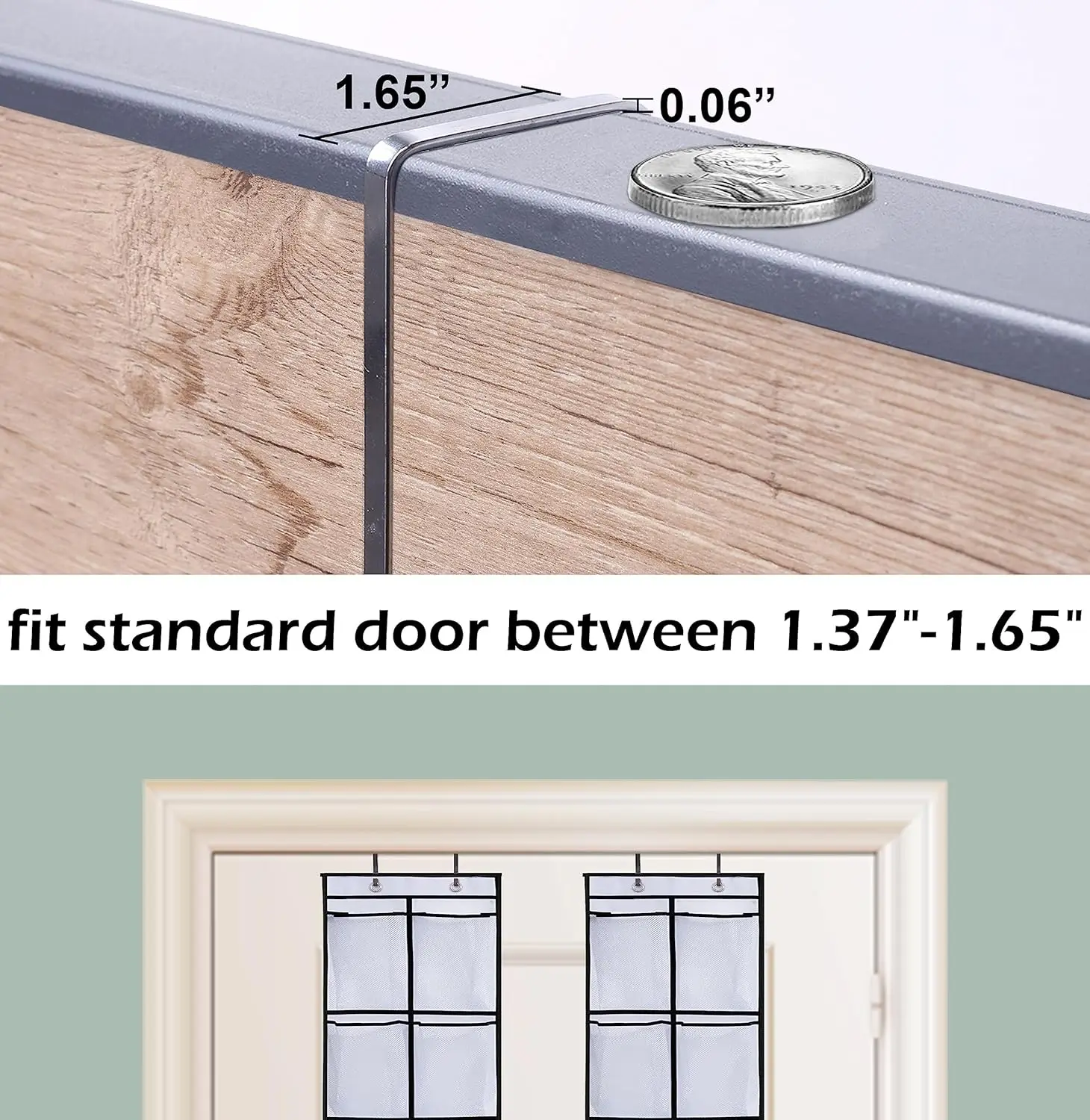 ドア掛け式シューズオーガナイザー、12個の大きなメッシュポケット付き、ホワイト、省スペース収納用2個パック