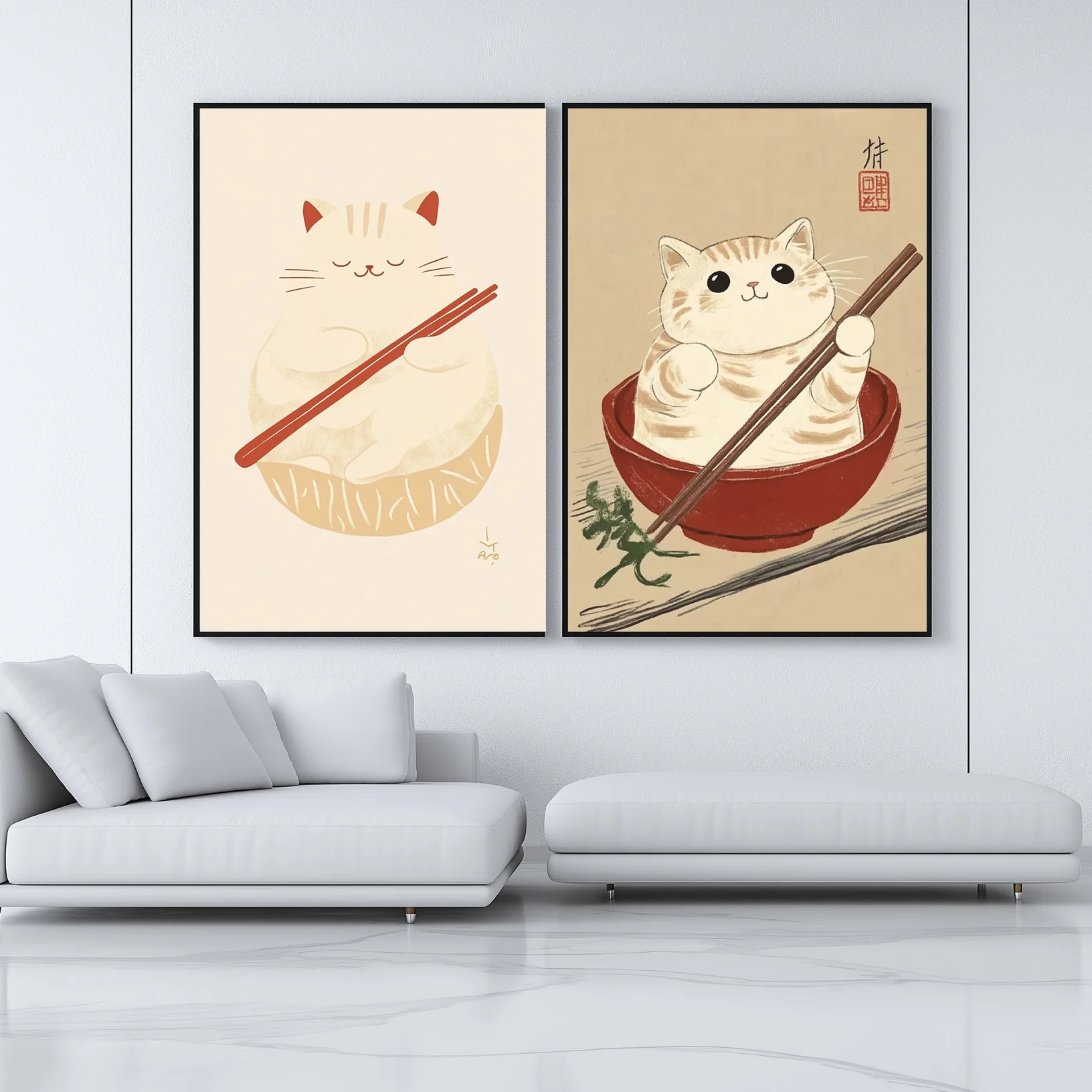 

Funny cat dumplings lazy cat illustration abstract lines poster canvas painting wall art painting bathroom home decoration