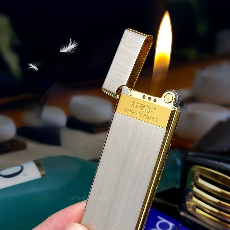 2023 New Zorro Brass Lighter Slim 5mm Inflatable Creative Grinding Wheel Portable Classic Windproof Lighter Smoking Men's Gift